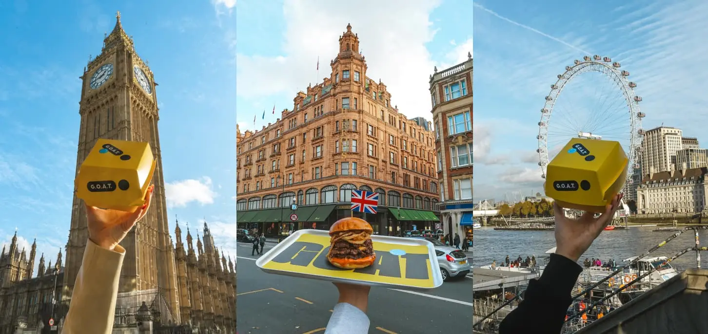 Dubai's cult brand GOAT Burger (Greatest of All Time) expands globally, opening its first international spot in Knightsbridge, London, featuring signature Wagyu patties and Dubai DNA.
